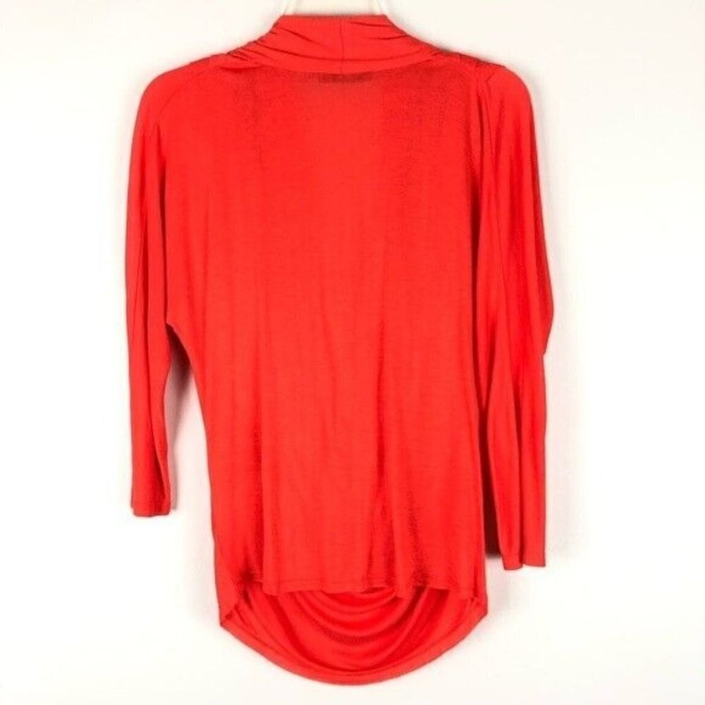 Alice + Olivia Janie Draped Cowl-Neck Top Rust Coral 3/4 Sleeve Jersey XS - Picture 3 of 5
